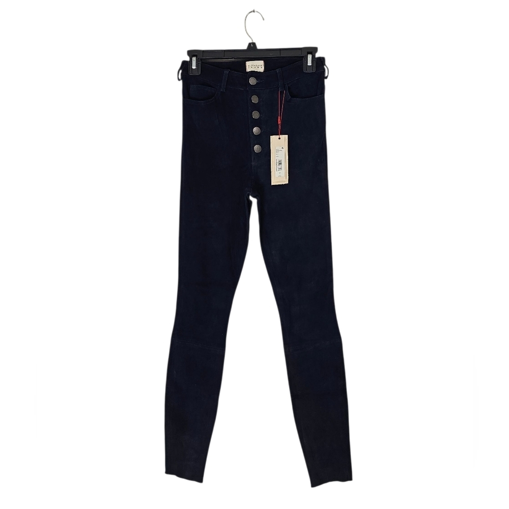 Alice + Olivia High Rise 100% Lambskin Navy Blue Super Skinny Pant 2‎ NWT
